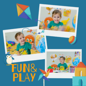 Blue Colorful Fun Play Kids Photo Collage Instagram Post